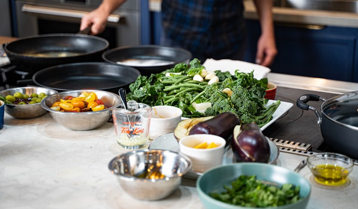 Fresh vegetables prepped in a home kitchen